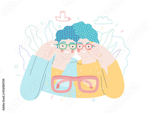 Opticians shop - medical insurance illustration. Modern flat vector