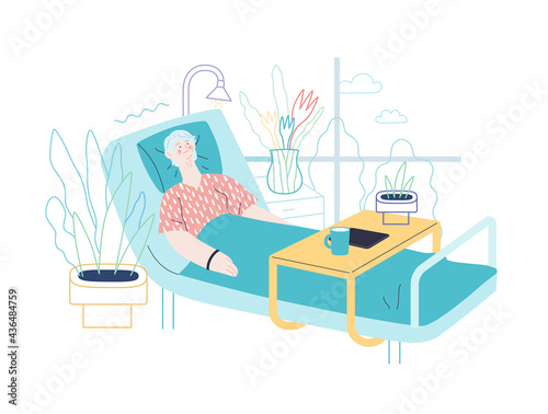 Hospitalization and accomodation - medical insurance illustration. Modern flat vector