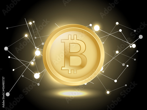 Gold bitcoin crypto digital currency futuristic golden bit coins digitals money, technology worldwide network Concept of online cryptocurrency mining Sci-fi design blockchain for graphic design Vector