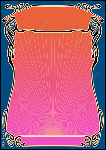 1960s Music Posters Stylization, Psychedelic Color Background, Art Nouveau Style Frame 