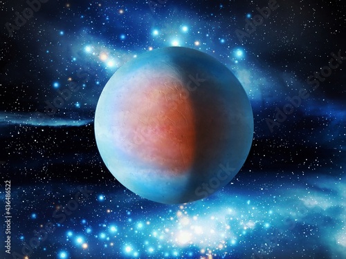 Fototapeta Naklejka Na Ścianę i Meble -  Earth-like exoplanet, beautiful alien planet, view from space 3d illustration.