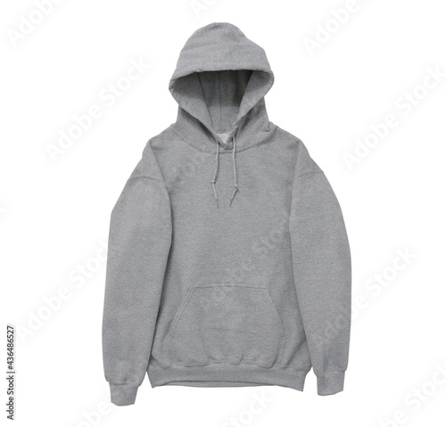 Blank hoodie sweatshirt color grey front arm view on white background
 photo