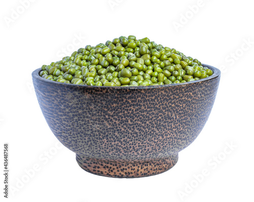 mung beans in wooden bowl on white background photo