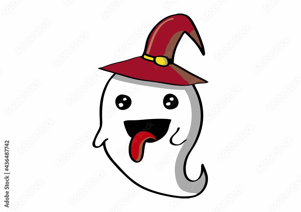 ghost with red cap, sticking out his tongue. with a happy face ghost with red cap, sticking out his tongue. with a happy face