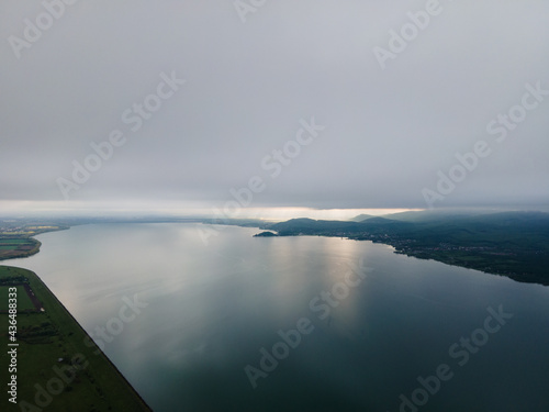 Aerial view of Zemplinska Sirava reservoir in Slovakia - Sunset