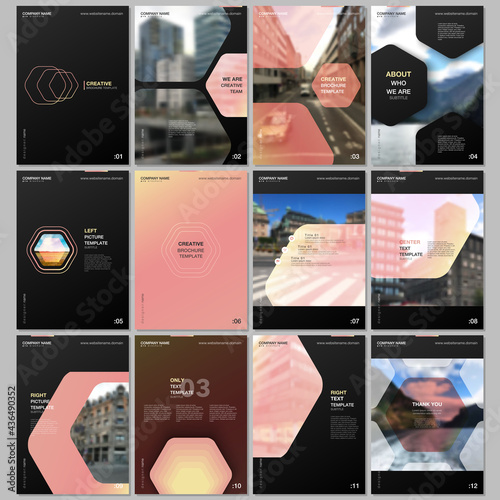 Creative brochure templates with hexagonal design yellow color pattern background. Covers design templates for flyer, leaflet, brochure, report, presentation, advertising, magazine.