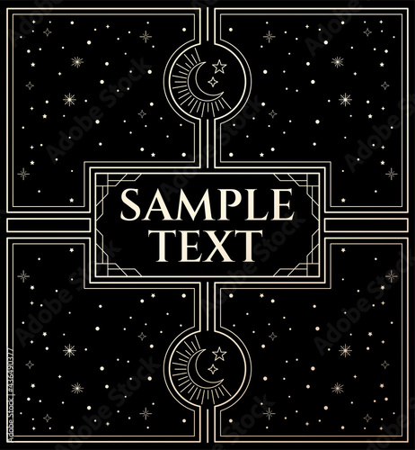 vector illustration of frame design for text in gold and black colour with abstract cosmic elements