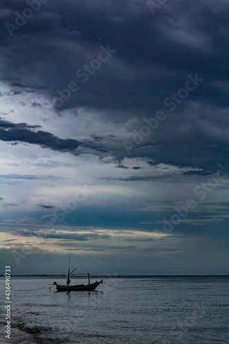 Boat and cloud storm for background