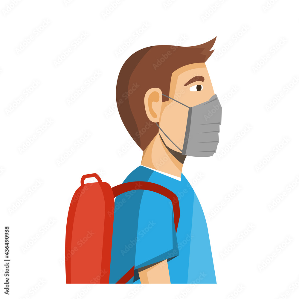 Fototapeta premium the boy back to school with wearing face mask