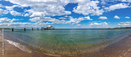 Timmendorfer Strand  Germany. The beach and the sea bridge. Panoramic view.