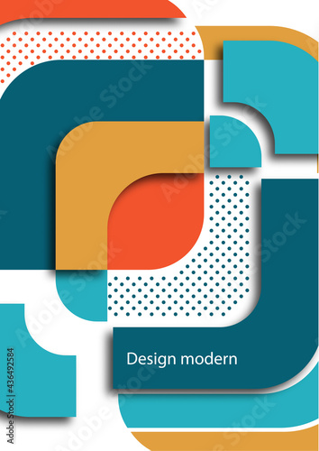Cut squares with rounded corners and shadow, many dots. Bright geometric design for creative advertising, poster or brochure in trendy style. Vector