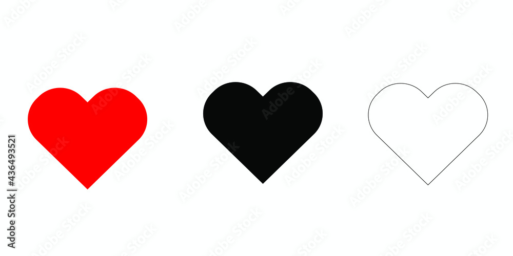 Red black and white coloured hearts vector on a white background.