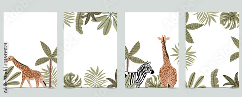 Safari background collection with giraffe,zebra.vector illustration for birthday invitation,postcard