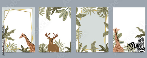 Safari background collection with giraffe,zebra.vector illustration for birthday invitation,postcard
