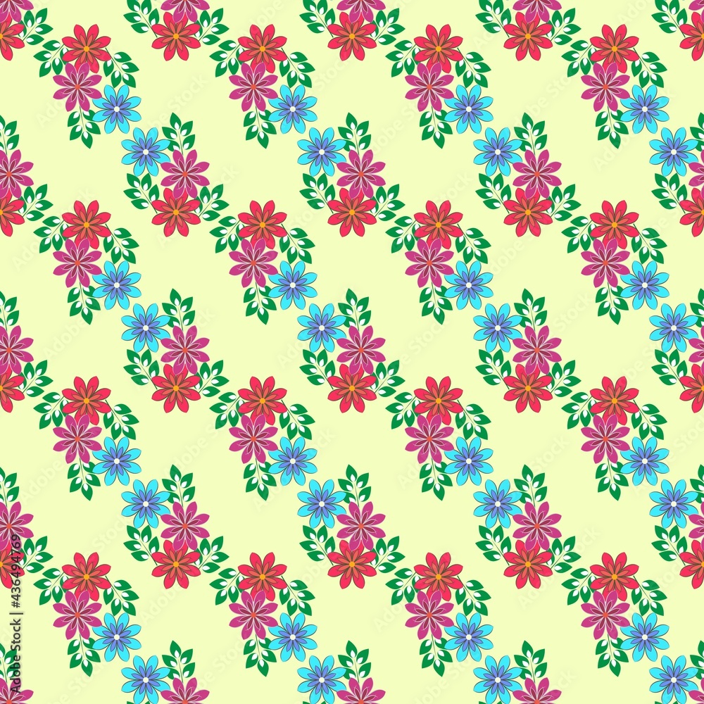 Summer pattern with colorful flower on yellow Summer pattern with colorful flower on yellow