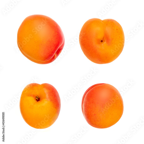 Creative layout made of Isolated Apricots. Fresh Apricot fruits on white background, top view, flat lay