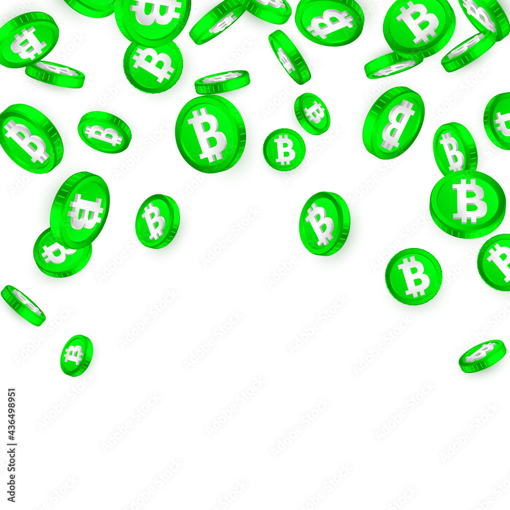 BTH. Bitcoin Cash green coins explosion isolated on white background. Cryptocurrency concept. Vector illustration