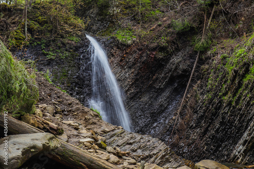 Mountain waterfall.  Waterfall in the Carpathian mountains.