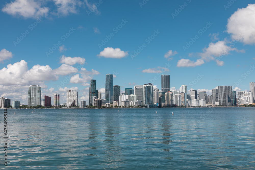 Miami Brickell Skyline on the water.