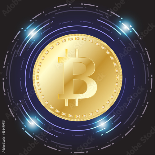 Bitcoin vector illustration, Electronics finance money symbol , Golden bitcoin digital currency, futuristic digital money, technology worldwide network concept. 