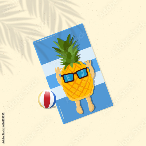 Pineapple characters sunbathing on the beach Free Vector