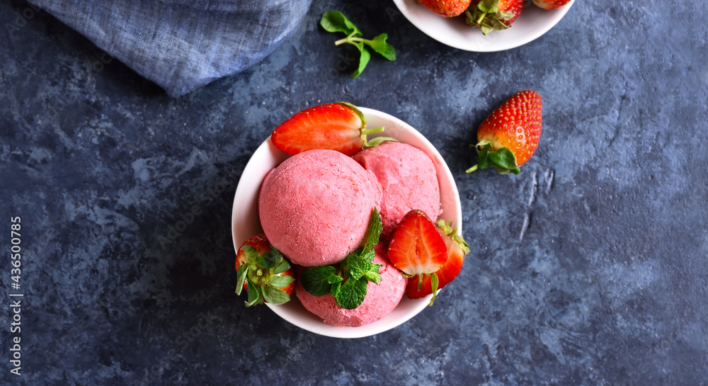Strawberry ice cream with fresh berries