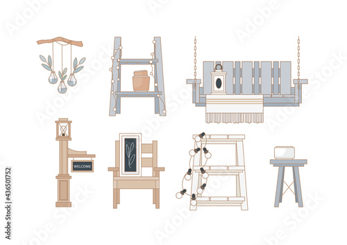 Outdoor furniture and patio items. Icons set