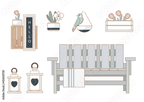 Trendy garden decor elements with plants