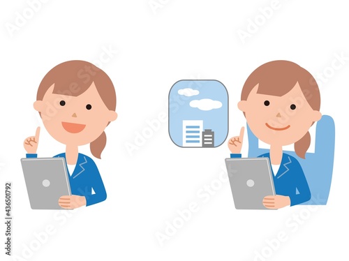 タブレットを使ってリモートワークをする女性社員