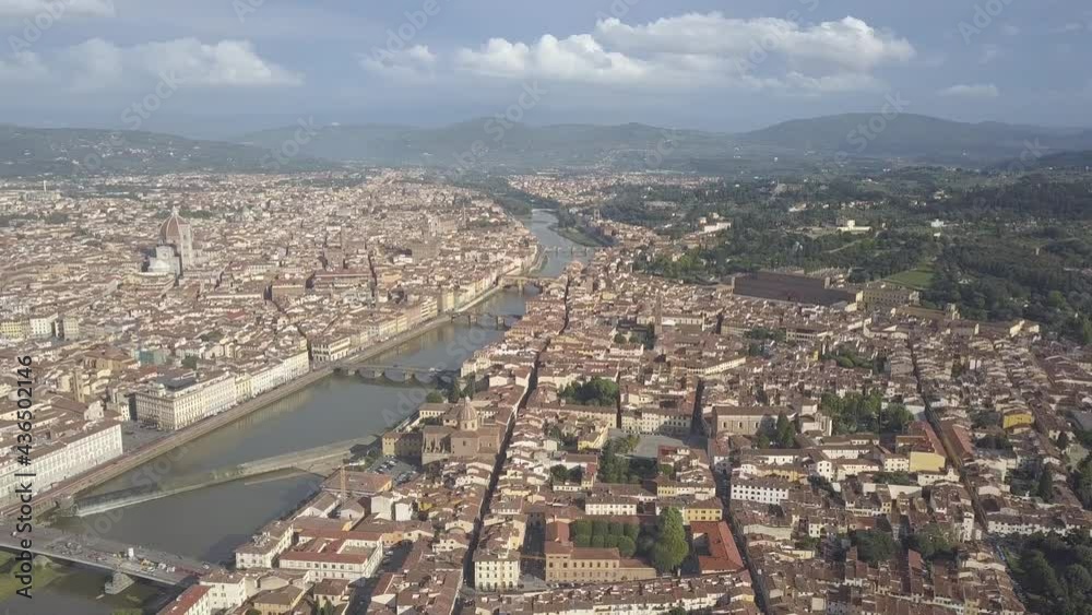 drone flying above the florence roofs, rivers and bridges with panoramic view drone flying above the florence roofs, rivers and bridges with panoramic view