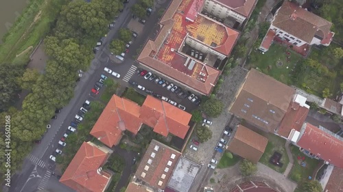 drone flying above the florence roofs, rivers and bridges with panoramic view