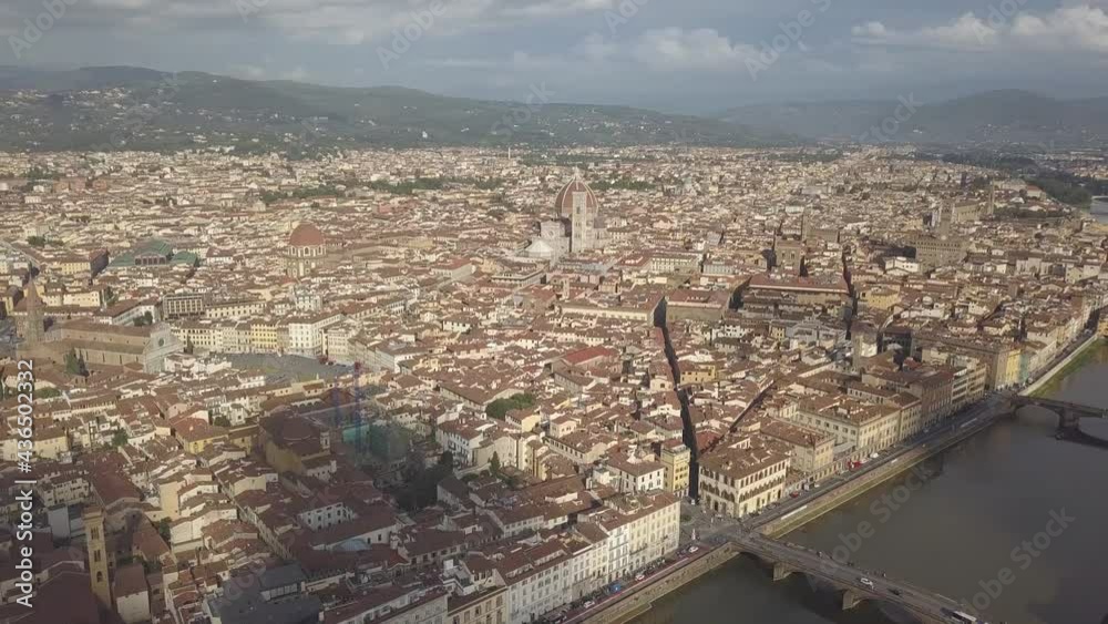 drone flying above the florence roofs, rivers and bridges with panoramic view drone flying above the florence roofs, rivers and bridges with panoramic view
