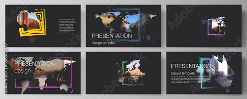 Vector layout of the presentation slides design business templates, multipurpose template for presentation brochure. Design template in the form of world maps and colored frames, insert your photo.
