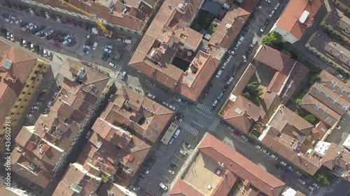 drone flying above the florence roofs, rivers and bridges with panoramic view