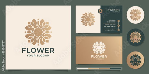 abstract flower logo template. luxury rose, gold and business card design. Premium vector
