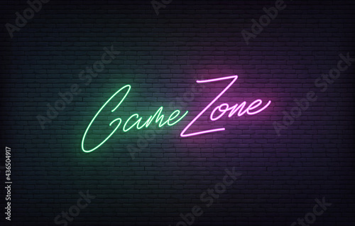Game Zone neon sign. Glowing Gaming lettering concept