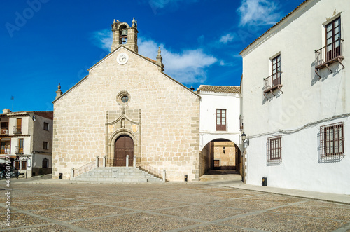 Main square with typical architecture in La Puebla de Montalban, a village in Toledo province, Castilla La Mancha, Spain photo