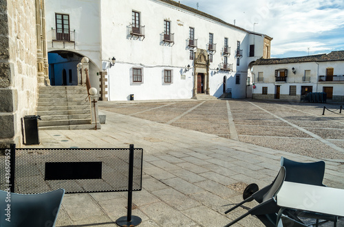 Main square with typical architecture in La Puebla de Montalban, a village in Toledo province, Castilla La Mancha, Spain photo