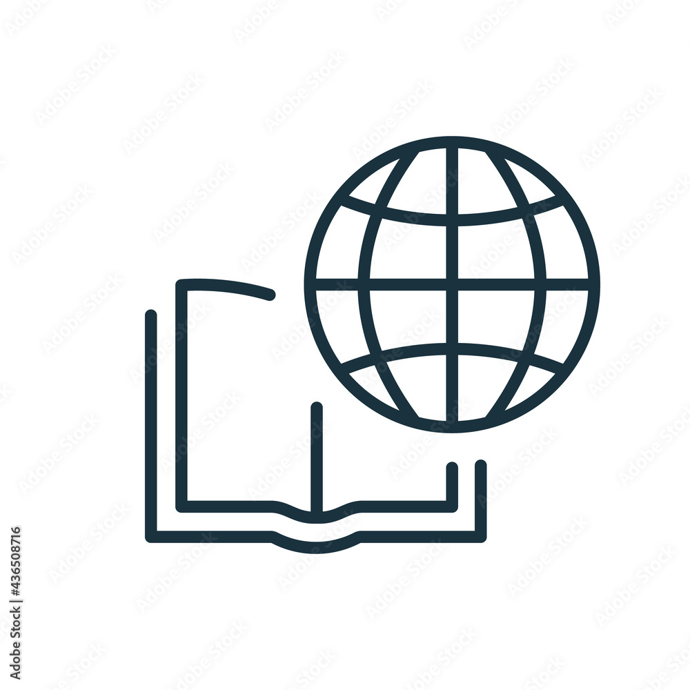 International Education Line Icon. Global Learning, Distance Education and Online Courses. Academy Online Learn and Library. Open Book with Globe Linear Icon. Editable stroke. Vector illustration International Education Line Icon. Global Learning, Distance Education and Online Courses. Academy Online Learn and Library. Open Book with Globe Linear Icon. Editable stroke. Vector illustration