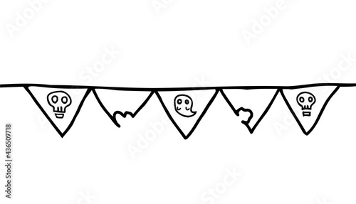 ガーランド（ハロウィンドクロ、ゴースト）ガーランド線画イラスト