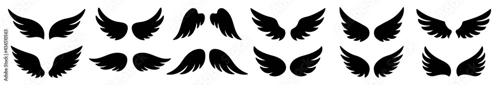 Wings icon set, Wings Collection in different shape, Wings badges, Vector illustration. - obrazy, fototapety, plakaty 