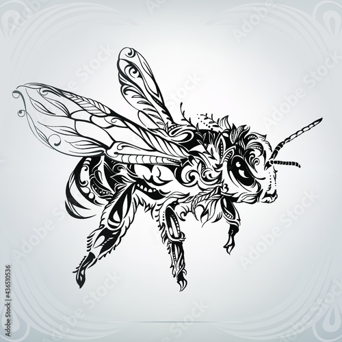 Honey bee in floral ornament