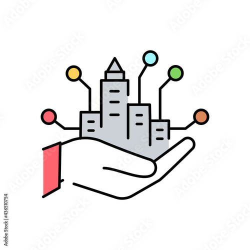 Sustainable cities and communities color icon.