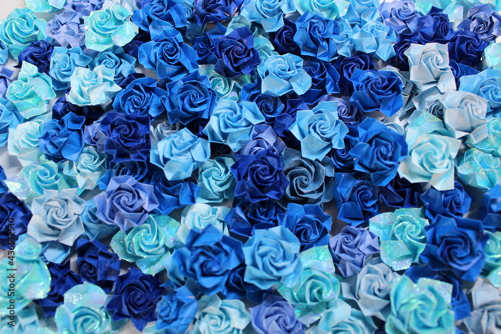 折り紙の青バラ一面背景 壁紙 Wall Paper And Posters Back Ground Of Beautiful Many Blue Roses Which Was Made By Origami Hand Craft Background Stock Photo Adobe Stock