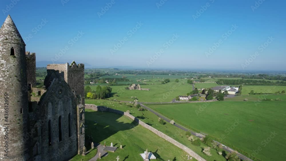 Aerial view from the Rock of Cashel into Hore Abbey in Cashel on a sunny day, County Tipperary, Ireland Aerial view from the Rock of Cashel into Hore Abbey in Cashel on a sunny day, County Tipperary, Ireland
