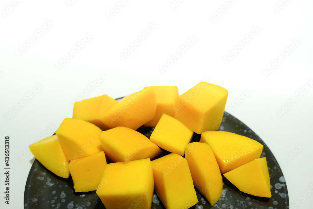 Ripe mangos in a black ceramic dish. Ripe mangos in a black ceramic dish.