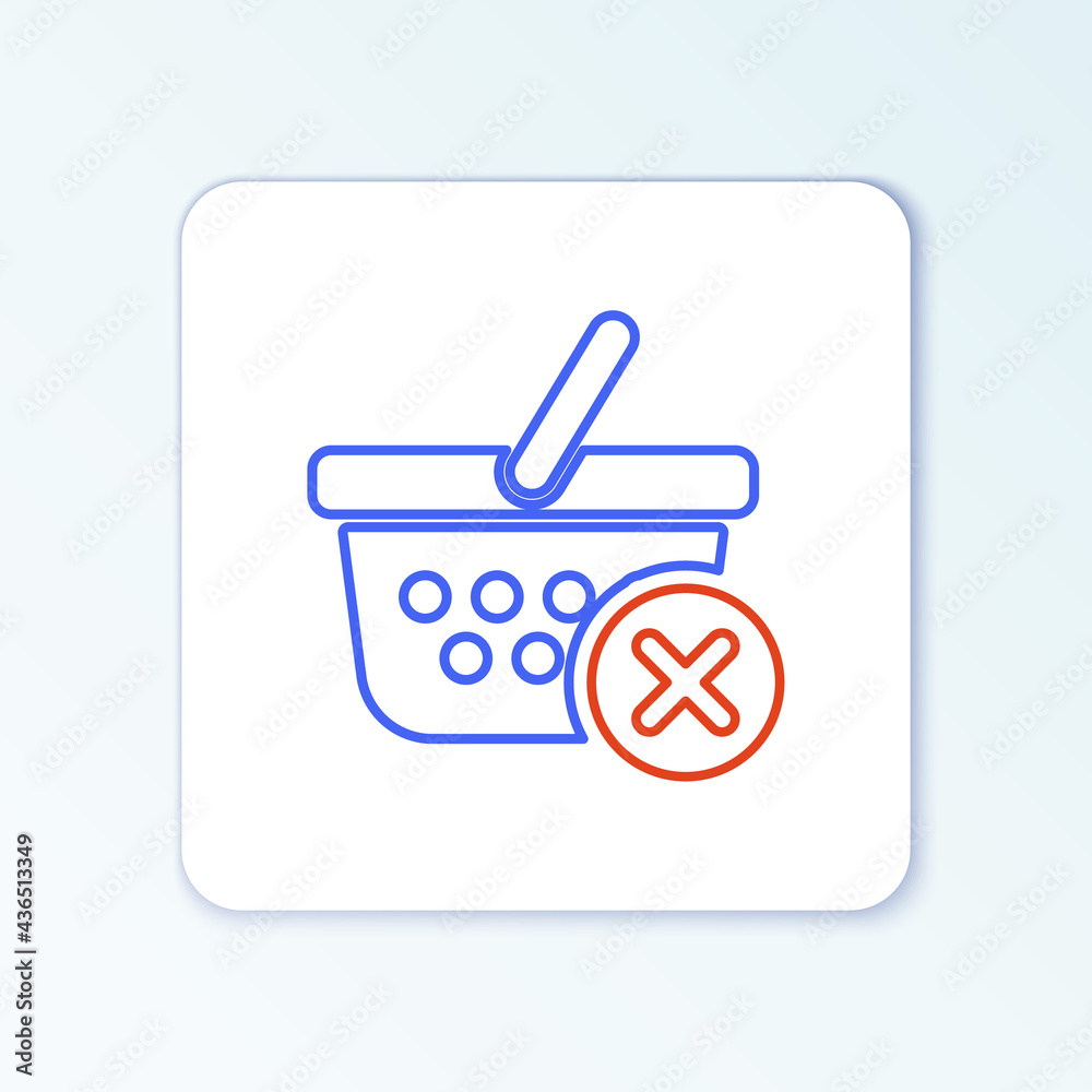 Line Remove shopping basket icon isolated on white background. Online buying concept. Delivery service sign. Supermarket basket and X mark. Colorful outline concept. Vector