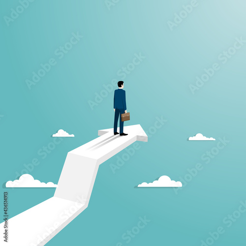 Businessman standing on arrow flying to success