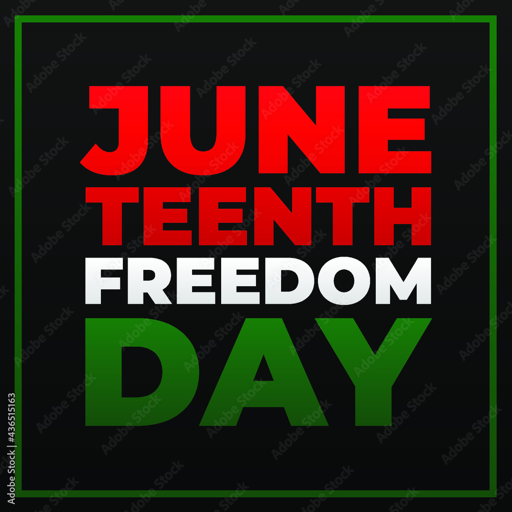 Juneteenth freedom day  modern creative banner, sign, design concept, social media post with red, green, yellow text on a black abstract background.