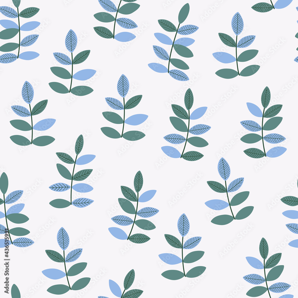Hand drawn seamless pattern with  leaves.  Simple fabric design. Nature print.  For fabric, Wallpaper, wrapping paper design.